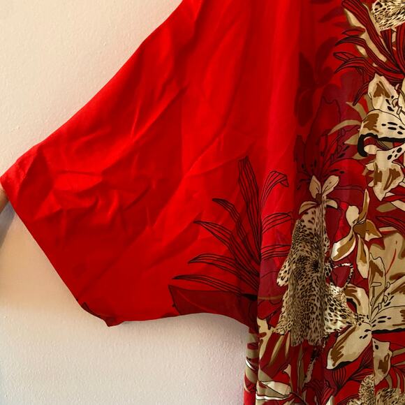 Chico's Red Floral Animal Print Art Nouveau Kimono Cardigan Robe Small / Medium - Picture 5 of 10